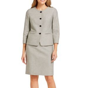 Talbots Jackie Ivory Navy Striped Collarless Lined 2 Piece Skirt Suit Size 10